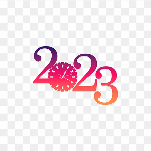 Happy new year 2023 gradient effect on a transparent background PNG image with high resolution